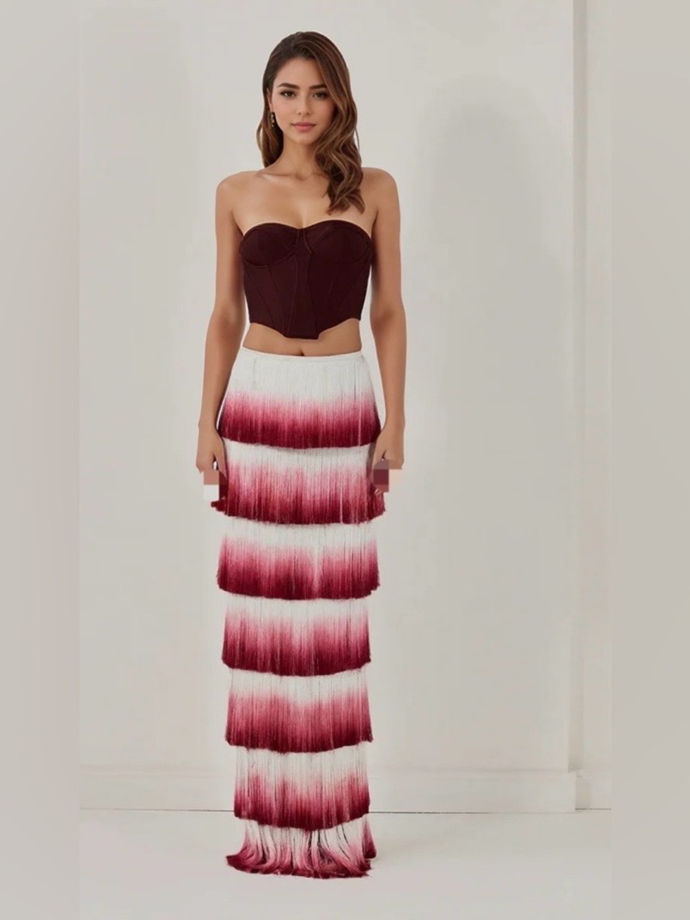 Im Vogue Fringe Vino Gradient Maxi Skirt